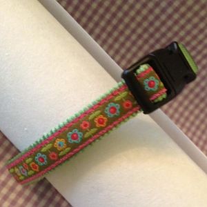 novas erstes halsband (mal nicht von den "großen brüdern" geerbt. grün mit blümchenwebband.